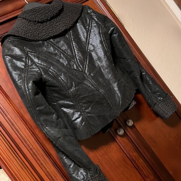 Suede looks chic ladies black jacket multi-fabric super cool soft light fleece! - Picture 7 of 9
